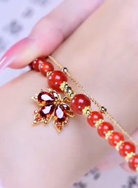 韩国爆款红色枫叶手链网红爆款精致轻奢气质百搭手链2022年新款潮