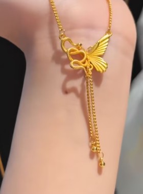 新款时尚金色灵蛇与蝴蝶项链女新中式复古轻奢气质百搭精美项链女