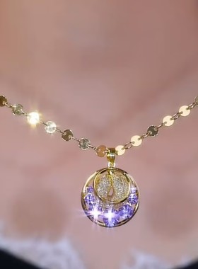 新款紫色金丝网状圈圈项链女法式复古国风平安扣精美锁骨链颈链女