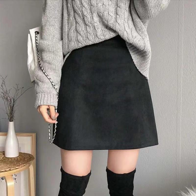 高腰微弹鹿皮绒包臂短裙半裙修身