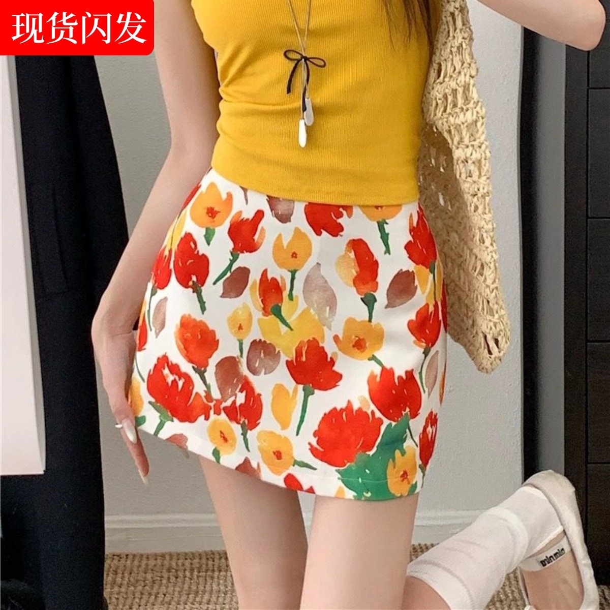 油画花朵短裙女碎花遮胯包臂裙夏季新款高级印花a字小个子半身裙,女装/女士精品,半身裙,淘宝优惠券,粉丝福利购,淘宝优惠卷