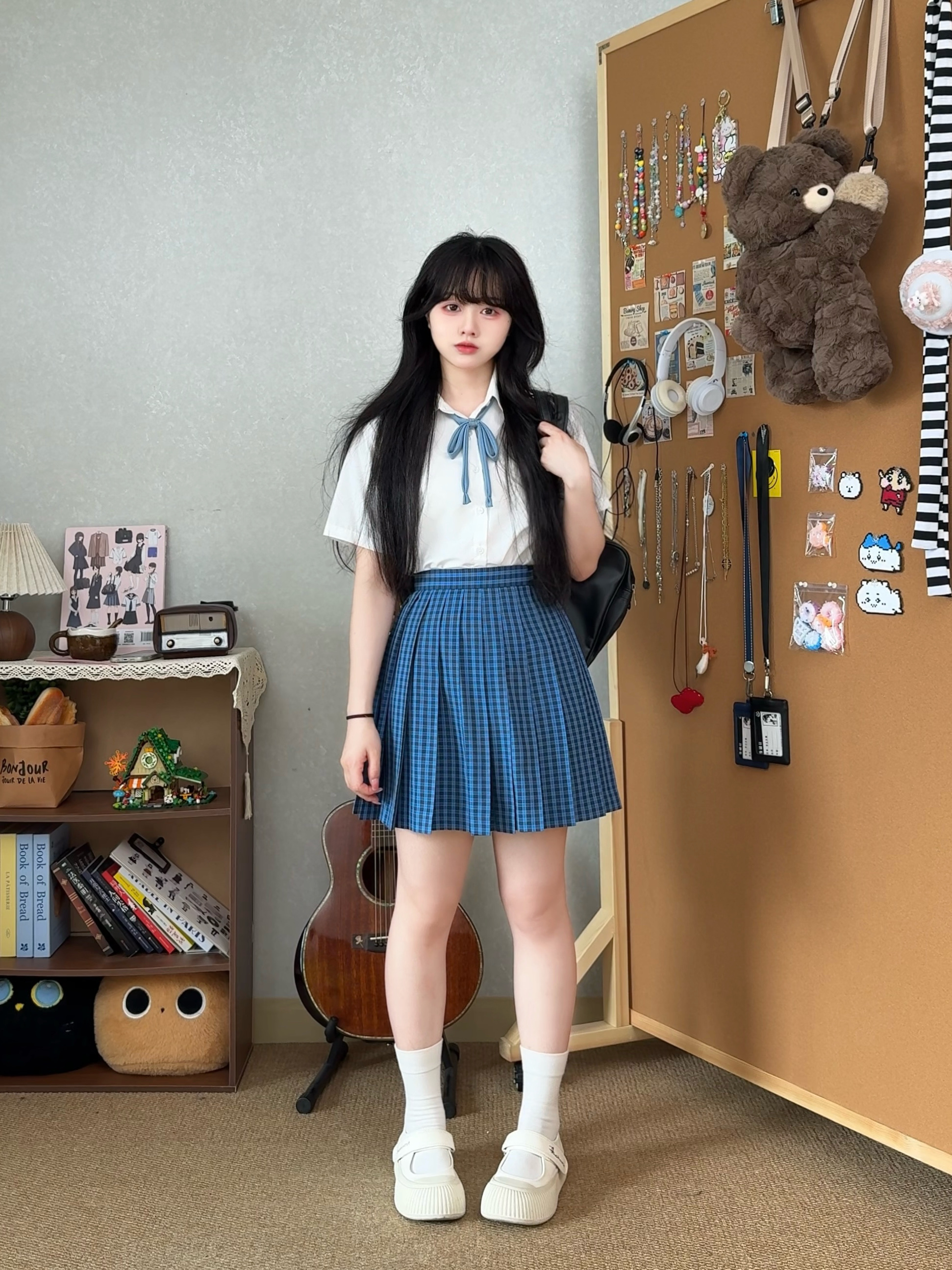 北海jk春夏小鱼卷饼jk百褶裙半身裙制服裙百褶学院风jk格裙现货