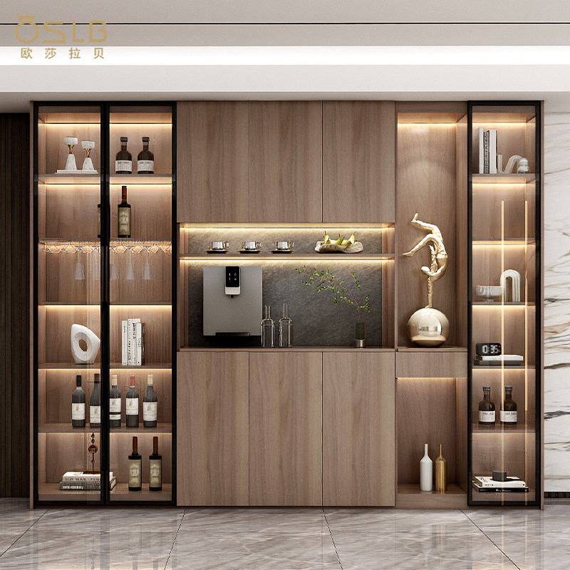 轻奢实木餐边柜酒柜一体茶水柜储物柜现代原木侘寂风小户型靠墙柜