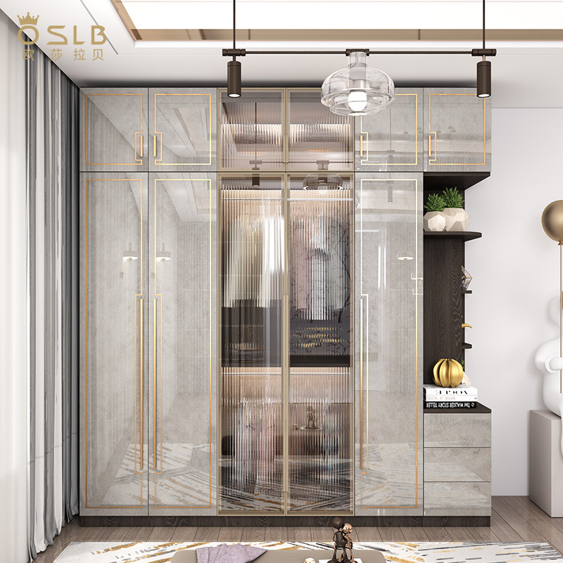 现代轻奢衣柜实木简约卧室家用收纳大衣橱板式高光小户型柜子定制