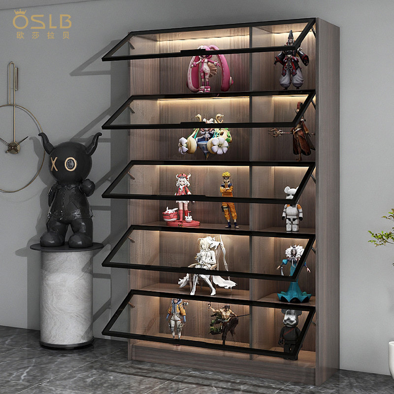 轻奢手办展示柜乐高柜玩具置物柜翻盖玻璃门书柜陈列柜实木模型柜