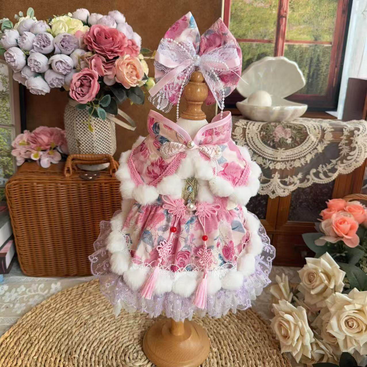 Xmya宠物衣服秋冬粉色加绒保暖狗狗新中式公主裙猫咪兔子礼服,宠物/宠物食品及用品,狗宠物服装/雨衣,淘宝优惠券,粉丝福利购,淘宝优惠卷