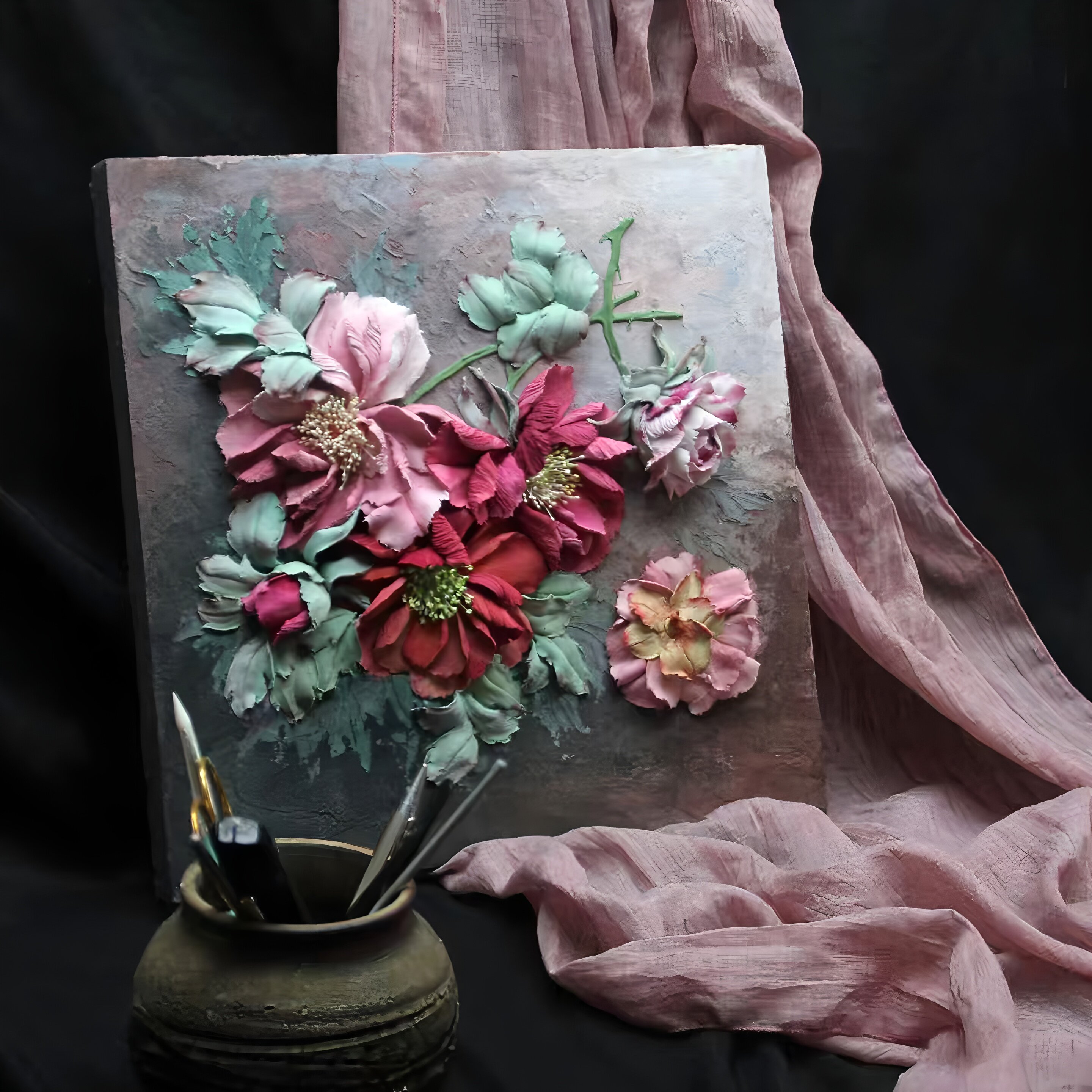 艾森堡绘画浮雕膏俄罗斯雕塑膏浮雕画材料刮刀花肌理画塑型膏手