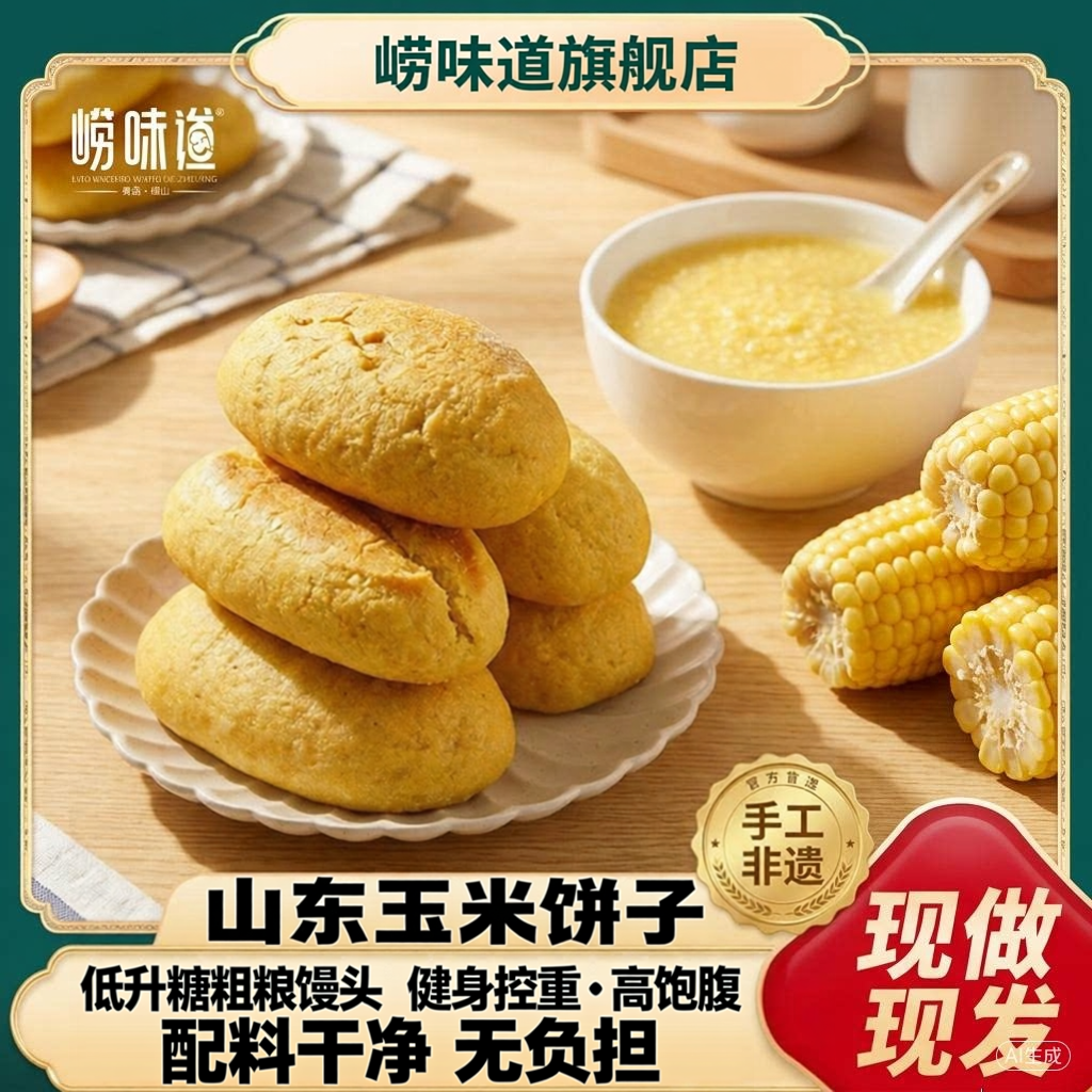 崂味道青岛非遗王哥庄铁锅馒头玉米饼子儿童营养主食粗粮早餐特产