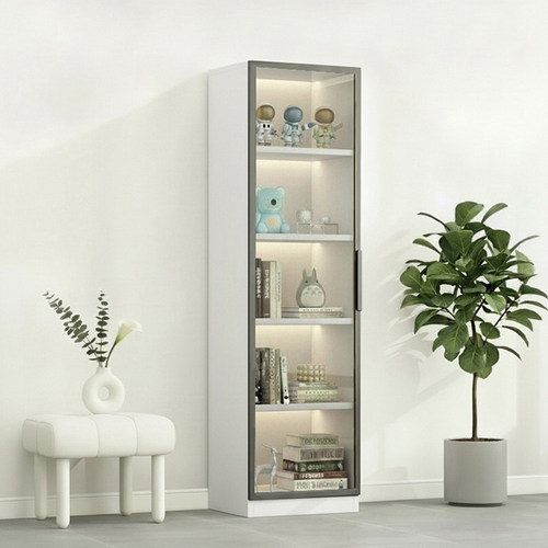 实木书柜靠墙一体玻璃门展示柜