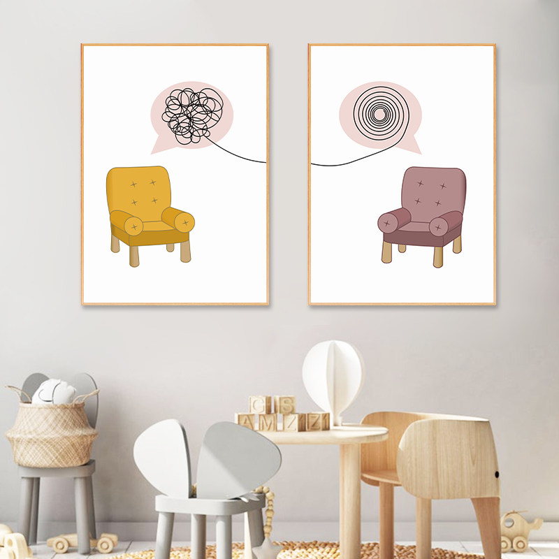 心理咨询室装饰画儿童情绪管理插画图北欧卡通表情包幼儿园墙壁画