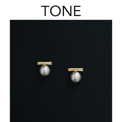 TONE撞色强光银灰色珍珠耳夹
