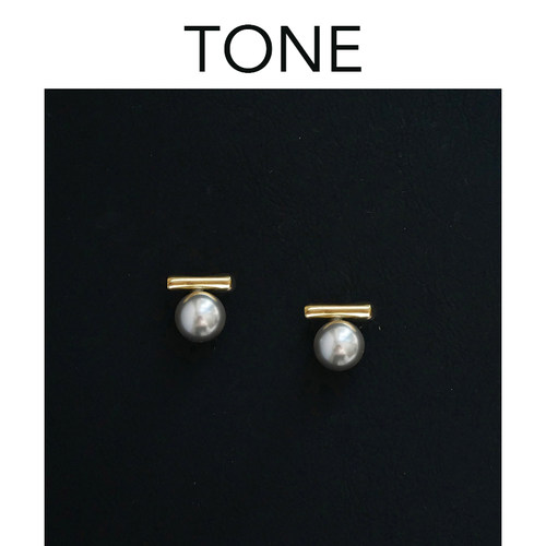 TONE撞色强光银灰色珍珠耳夹