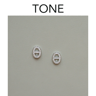 TONE高品质锆石满钻猪鼻耳夹硅胶球简约气质精致小巧无耳洞女耳钉