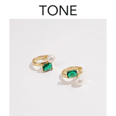 TONE 绿锆石天然淡水珍珠耳骨夹小众高级感简约气质法式 无耳洞女