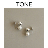 TONE银色圆球珍珠耳夹蚊香盘高级感简约气质百搭设计无耳洞女耳钉