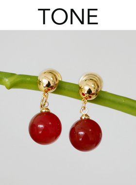 TONE 招财转运红玛瑙金球耳夹蚊香盘高级感小众红色耳钉无耳洞女