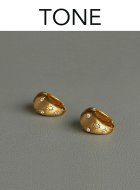 TONE手工拉丝锆石精致耳夹蚊香盘高级简约百搭气质无耳洞耳扣耳环