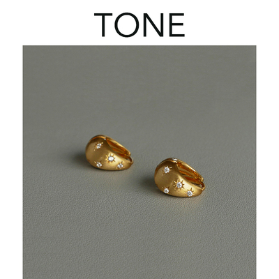 TONE手工拉丝锆石精致耳夹蚊香盘高级简约百搭气质无耳洞耳扣耳环