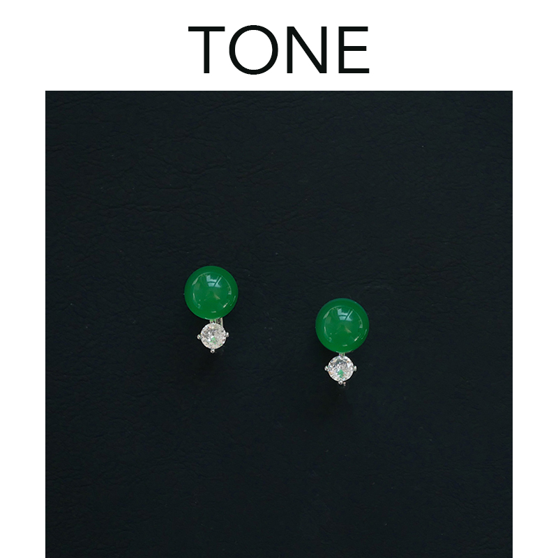 TONE天然绿玉髓锆石钻耳夹