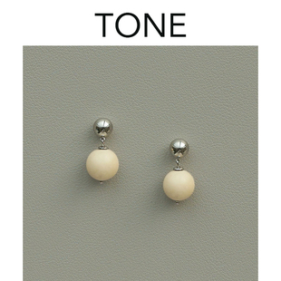 TONE 一颗奶油球 天然白化石耳夹蚊香盘百搭简约无耳洞女耳环耳钉
