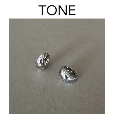 TONE银色六芒星闪钻水滴耳圈
