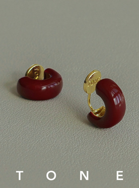 TONE 酒渍樱桃 耳圈珐琅耳夹蚊香盘高级感简约气质秋冬无耳洞耳钉