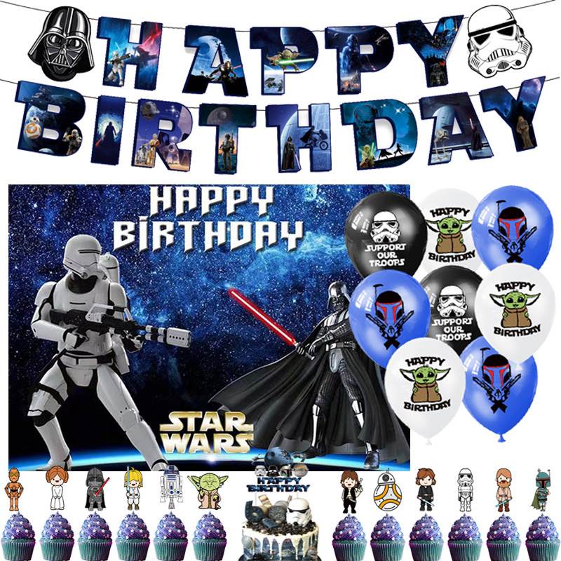 星际大战 儿童生日派对布置尤达宝宝背景挂布海报拉旗气球蛋糕装