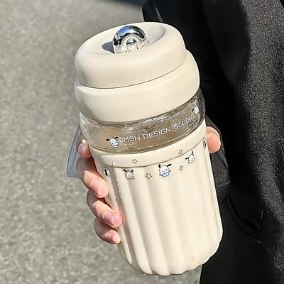 简约玻璃水杯女高颜值便携外带咖啡随手杯学生可爱带茶隔泡茶杯子