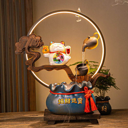流水器鱼缸高档吧台玄关招财猫