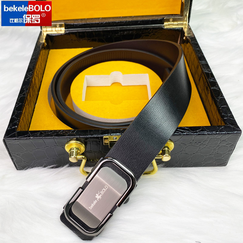 比格尔保罗无牙扣真皮男士腰带百搭休闲皮带男款潮流牛仔搭配腰带