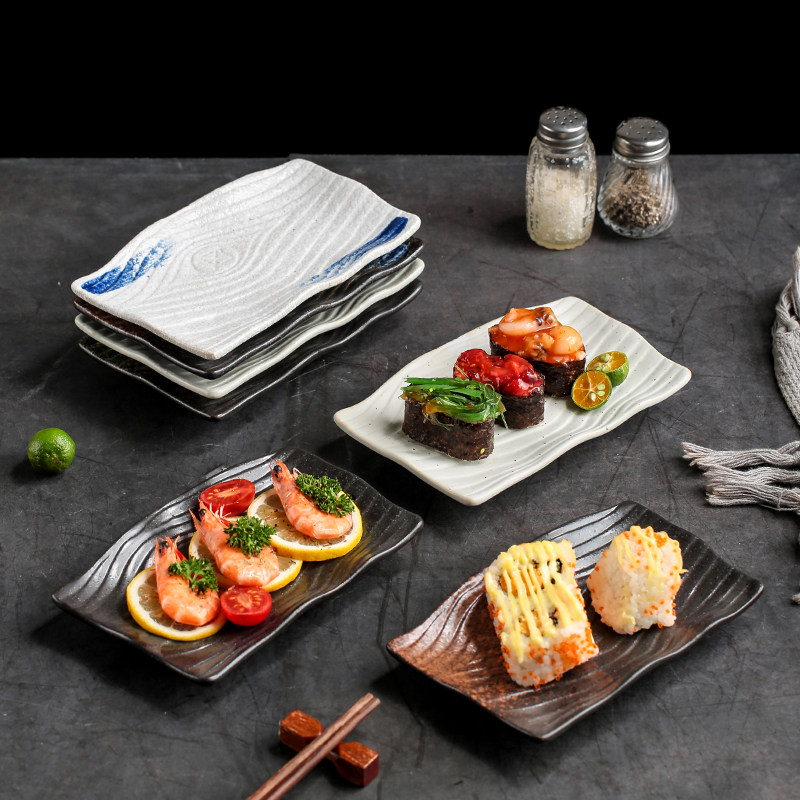 日式陶瓷盘子商用寿司盘长方盘