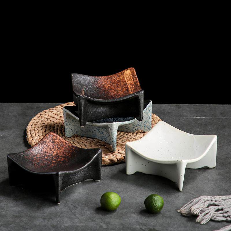 日式四方碟方形盘复古高脚碟创意点心碟异形寿司碟商用陶瓷小菜碟