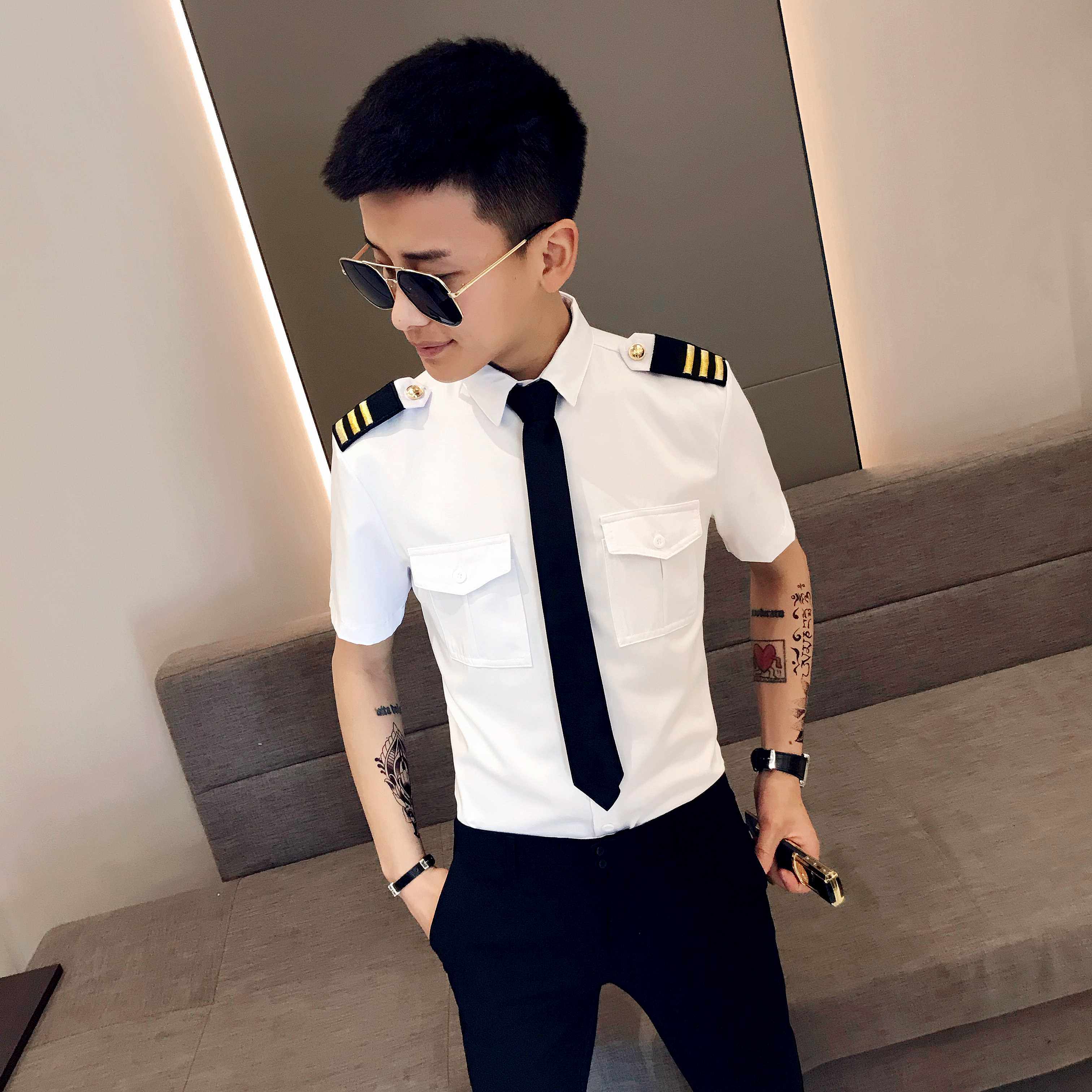 正品精神小伙夜店空少制服衬衫男网红衬衣夜店酒吧ktv工作服男模