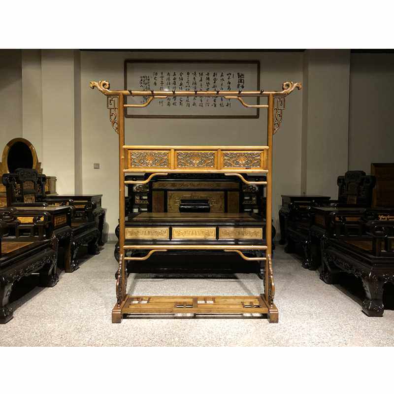 正品龙福金丝楠木衣帽架挂衣架四川小叶桢楠老料古典实木衣架衣排