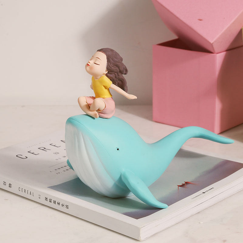 治愈骑鲸鱼乘风破浪不生气小摆件女孩桌面摆件少女桌搭好物装饰品