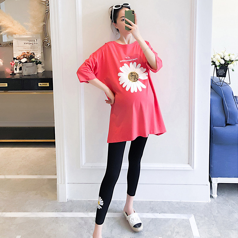 孕妇装夏套装孕晚期宽松短袖T恤托腹打底长裤夏季休闲产检两件套