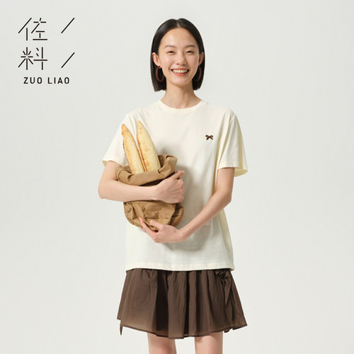 佐料女装短袖T恤珠绣棉100%