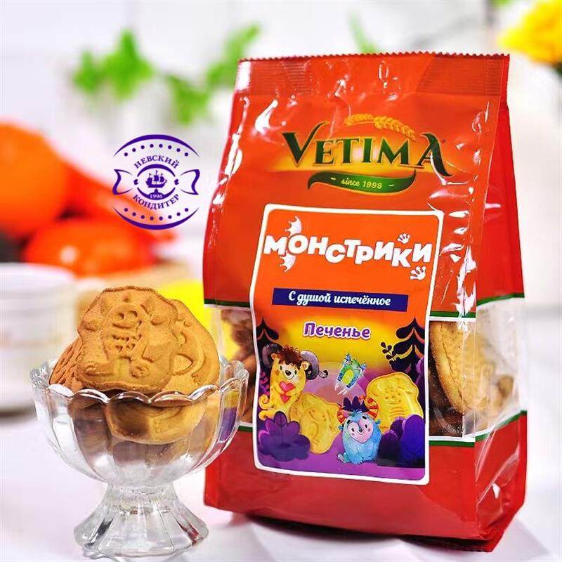 俄罗斯进口动物饼干酥性曲奇怀旧儿童饼干饱腹早餐营养饱腹代餐