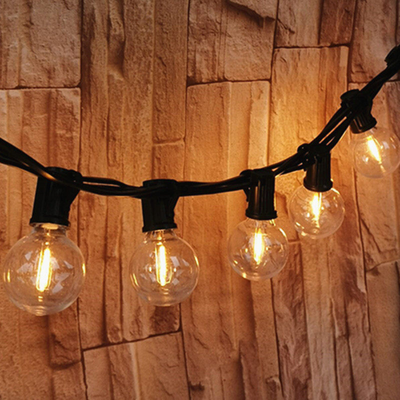 e12美规复古户外防水装饰小灯串塑料led彩灯带g40钨丝玻璃灯泡串