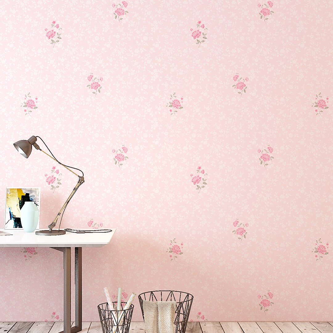 现代简欧田园小碎花墙纸3d浮雕立体粉色蓝色浅黄色小清新卧室壁纸
