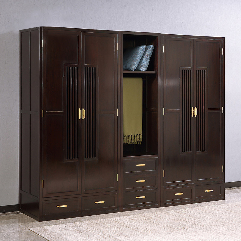 紫翔龙红木家具国标鸡翅木衣柜新中式实木大衣橱卧室收纳柜储物柜