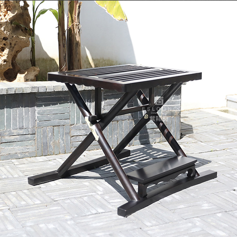 紫翔龙红木家具全东非黑黄檀折叠凳马扎交杌凳便携家用明式小板凳