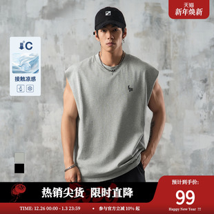 T恤 健身百搭运动无袖 鹿家门宽松大码 休闲宽肩纯棉凉感背心男夏季