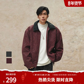 鹿家门巴恩风PU皮夹克男秋冬复古休闲运动防风机车工装 廓形外套