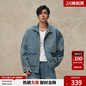 运动上衣美式 宽松大码 复古重磅健身夹克 新款 鹿家门牛仔外套男春季