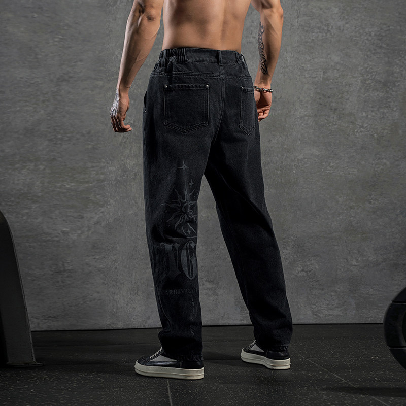 鹿家门新款宽松休闲牛仔裤男秋冬大码健身运动休闲裤百搭小脚裤子