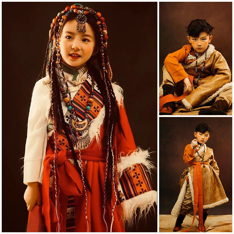 儿童摄影服装民族演出服藏袍图片