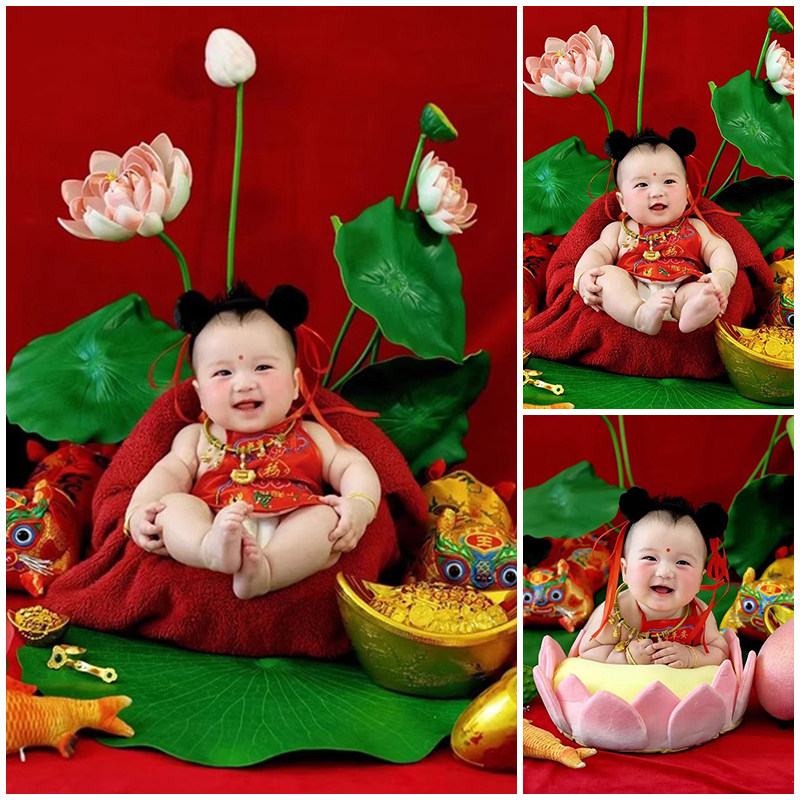 新年复古老照片年画娃娃主题宝宝百天照周岁照拍照衣服影楼写真照