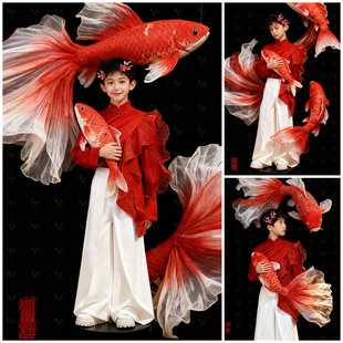 儿童摄影服装道具新年锦鲤男孩主题6岁-12岁男童演出服影楼写真照