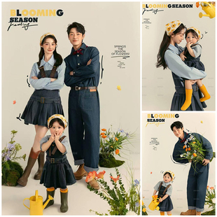 儿童摄影服装春日露营风亲子主题牛仔拍照衣服全家福艺术写真照